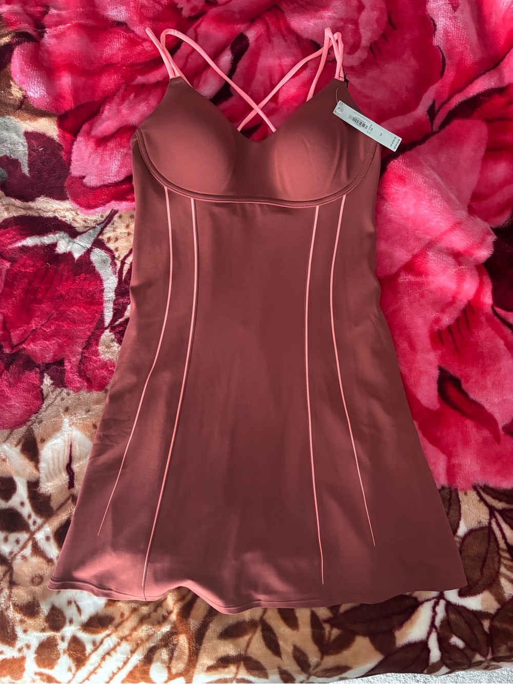Victoria's Secret VSX Rust Dress with Pink Piping and Crisscross Straps